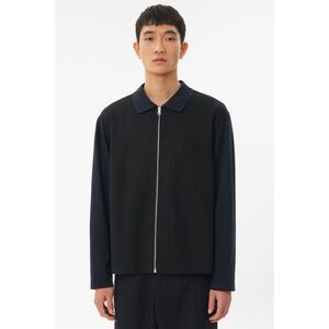 COS Black Blue Sleeve Twill Full Zip Up Jacket Top  Mens Size Large